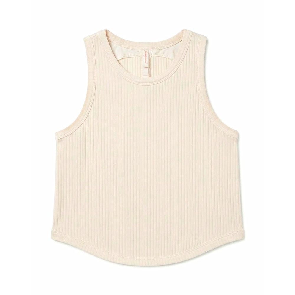 Free People Womens White Ribbed Knit Cropped Tank Top Stretch Round Neck L